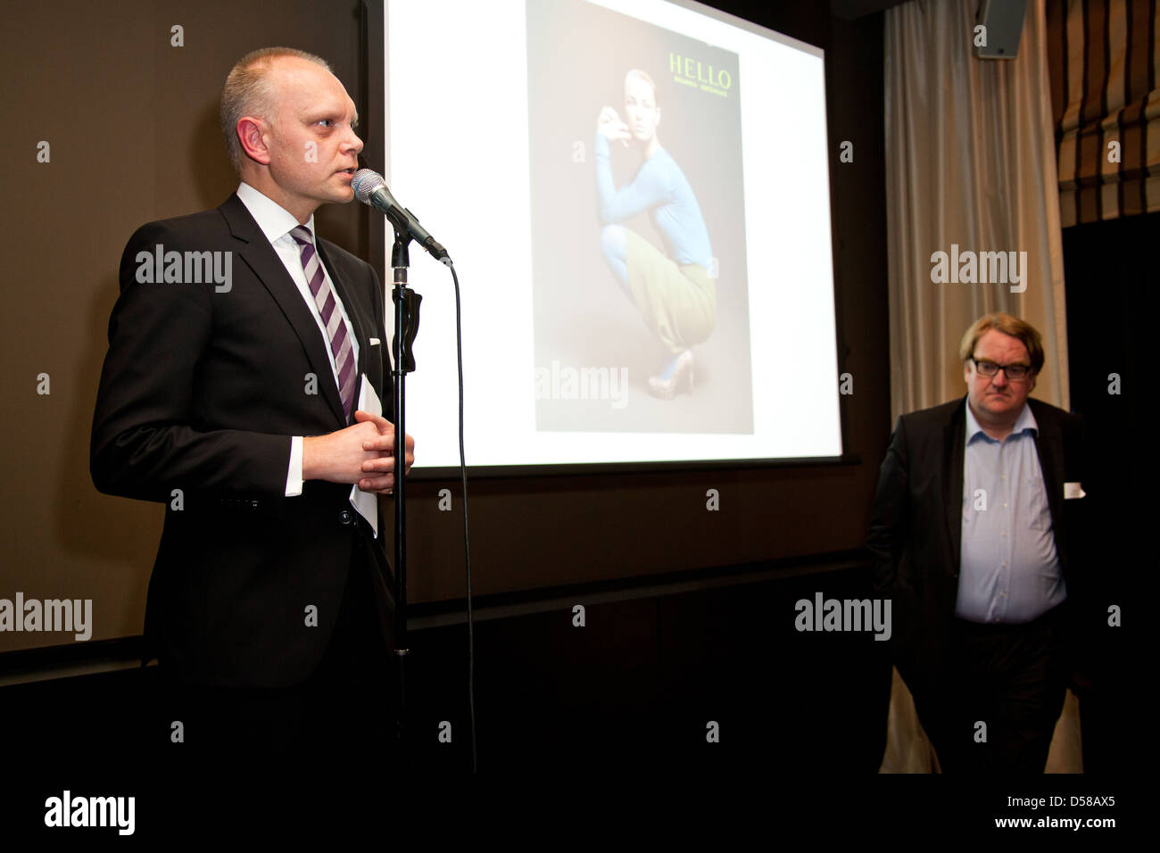 Sven Zahn (chef du département store Alsterhaus) et Lars Meier (PDG) Preventas choenes «à Hamburg' événement au George Hotel. Banque D'Images