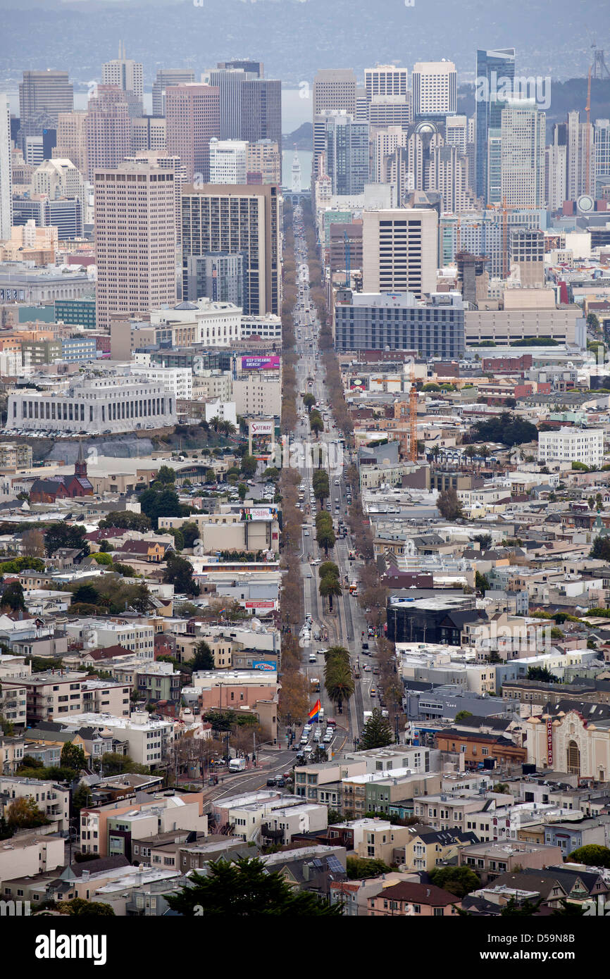Vue urbaine avec Market Street et le centre-ville vu de Twin Peaks, San Francisco, Californie, États-Unis d'Amérique, USA Banque D'Images