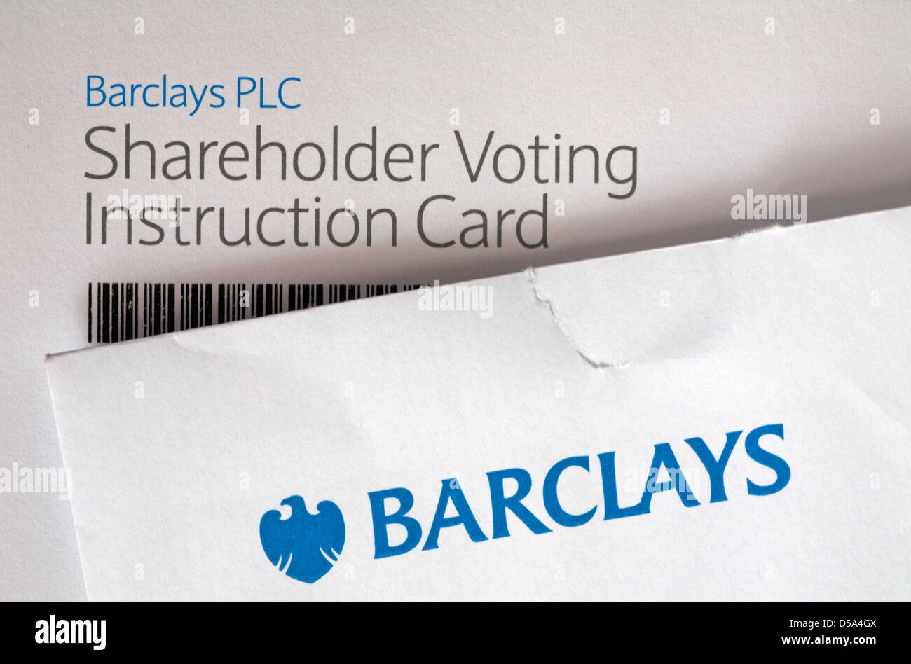 Barclays PLC Carte d'instructions de vote des actionnaires Banque D'Images