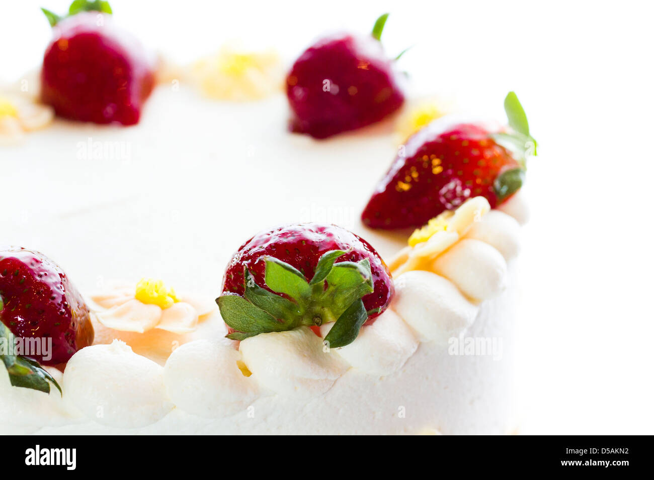 Fraise au chocolat citron Torte faite de 6 couches de gâteau au chocolat, garée de coulis de citron et de mousse à la fraise, recouverte de glaçage au chocolat blanc. Banque D'Images