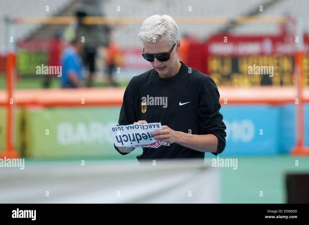 Ariane cavalier allemand Friedrich se prépare pour son aller au stade olympique Lluis Companys au cours de l'European Athletics Championships à Barcelone, Espagne, 30 juillet 2010. Photo : Bernd Thissen Banque D'Images