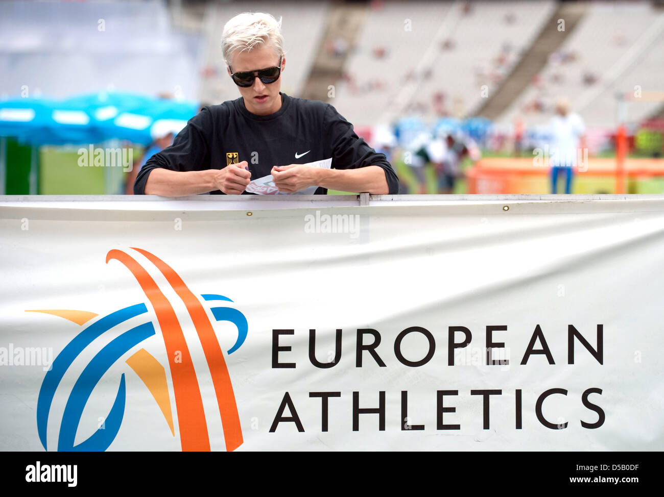 Ariane cavalier allemand Friedrich se prépare pour son aller au stade olympique Lluis Companys au cours de l'European Athletics Championships à Barcelone, Espagne, 30 juillet 2010. Photo : Bernd Thissen Banque D'Images
