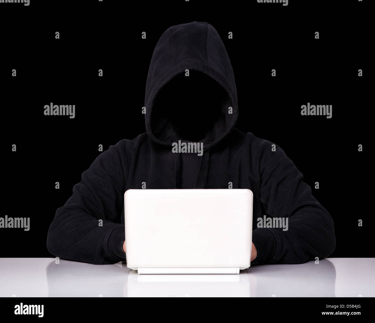 Portrait de hacker isolé sur fond noir Banque D'Images