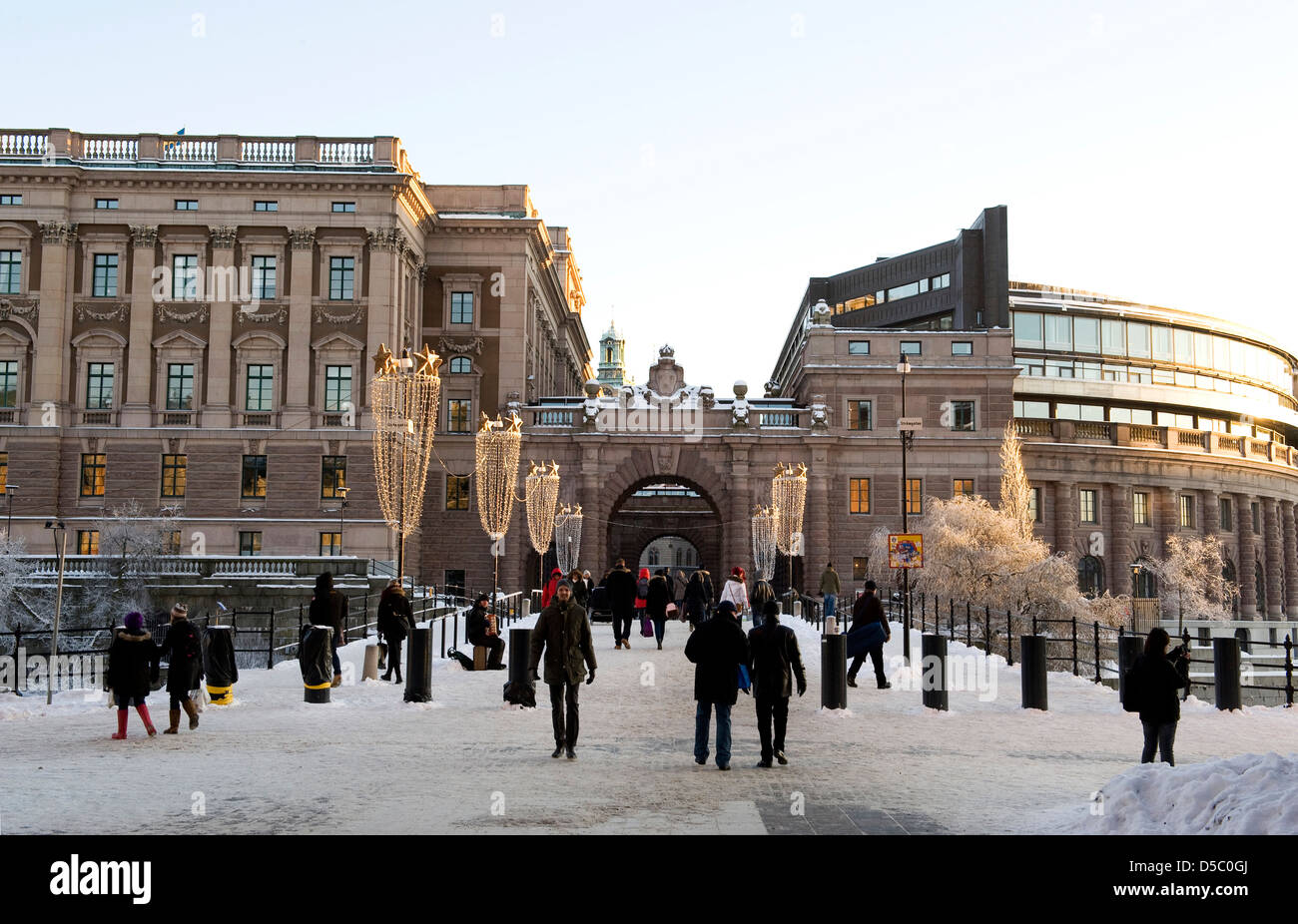 Le centre de Stockholm à proximité du Palais Royal en hiver. Banque D'Images