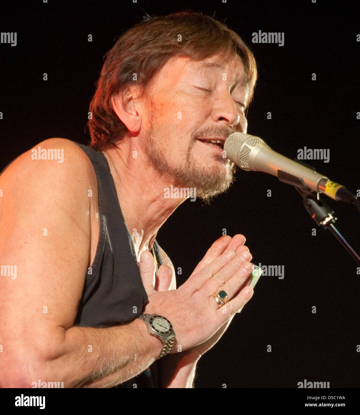 Great Britain's rock singer Chris Rea chante à l'Aréna de Leipzig, Allemagne, 25 janvier 2010. Rea a commencé sa tournée européenne 2010 ''jusqu'à ce jour pour aller'' de Leipzig. Sur ses plus grands succès d', il présente ses plus grands succès. Photo : Peter Endig Banque D'Images