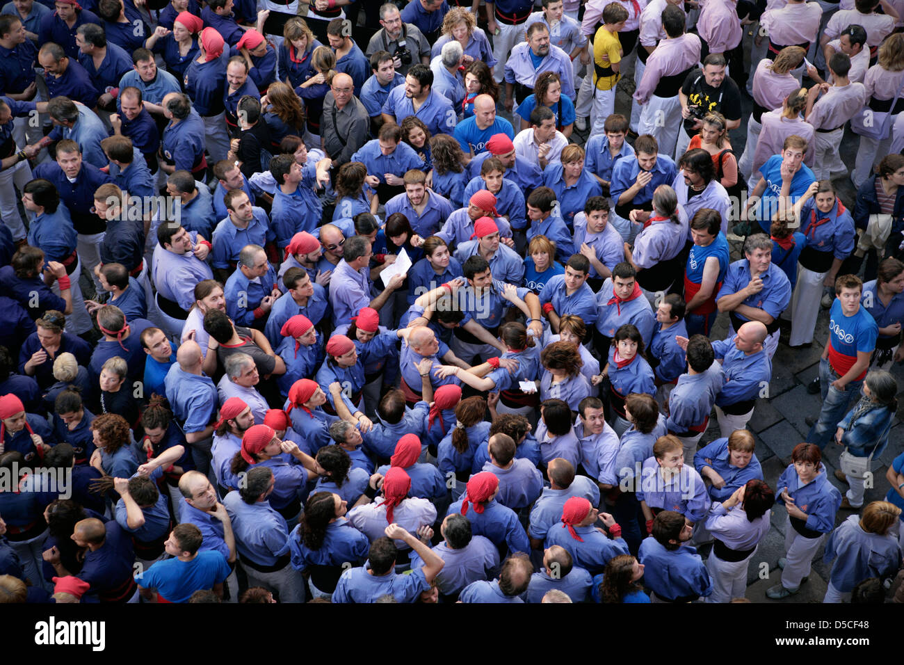 Célébration de la fête de l'châteaux (Castells) dans la région de Gérone, Catalogne, Espagne Banque D'Images