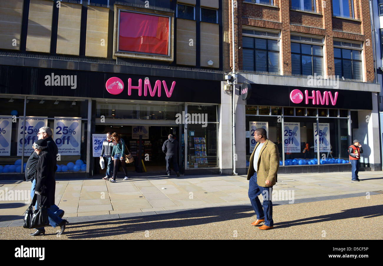 HMV record store dans la ville d'Oxford, Angleterre, Royaume-Uni Banque D'Images