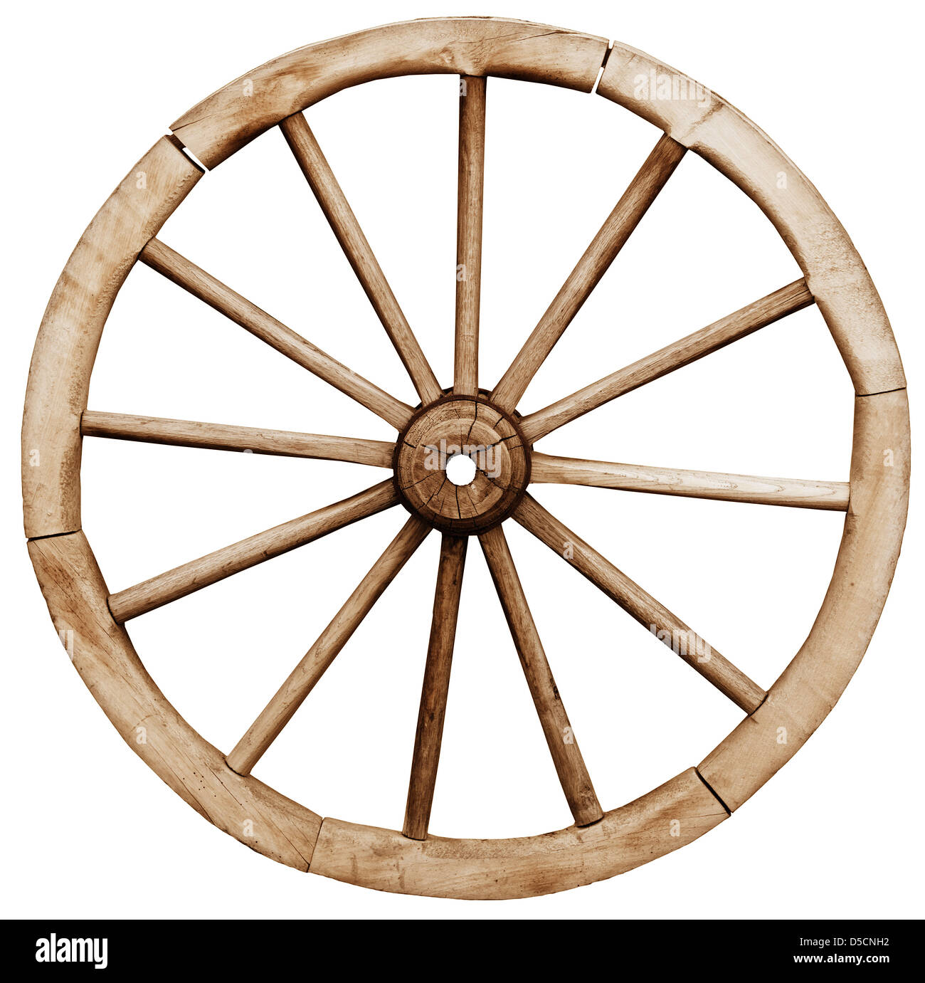 Vintage grande roue telega rustique isolé sur fond blanc Banque D'Images