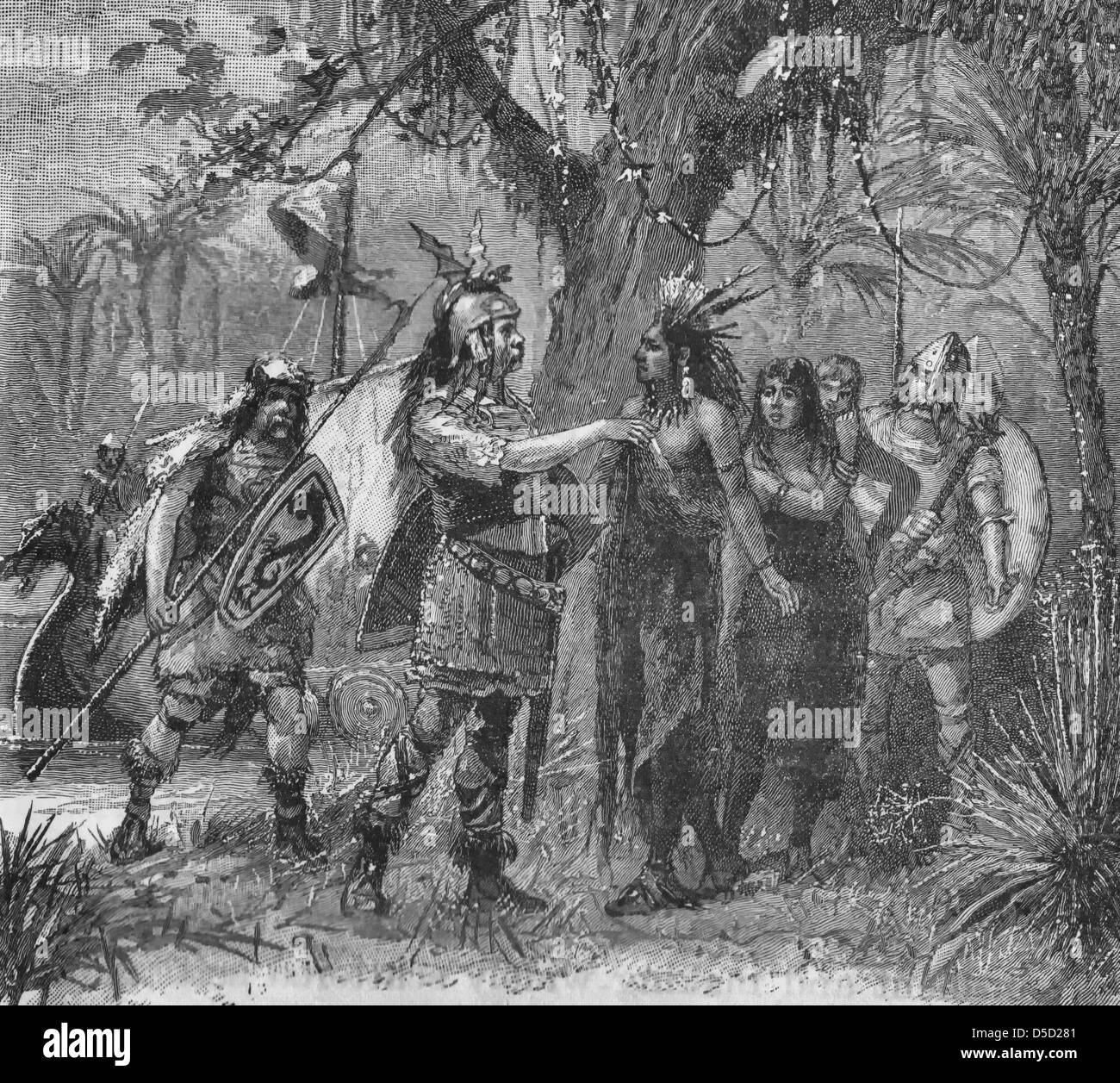 Vikings rencontre avec les Amérindiens en Amérique coloniale Banque D'Images