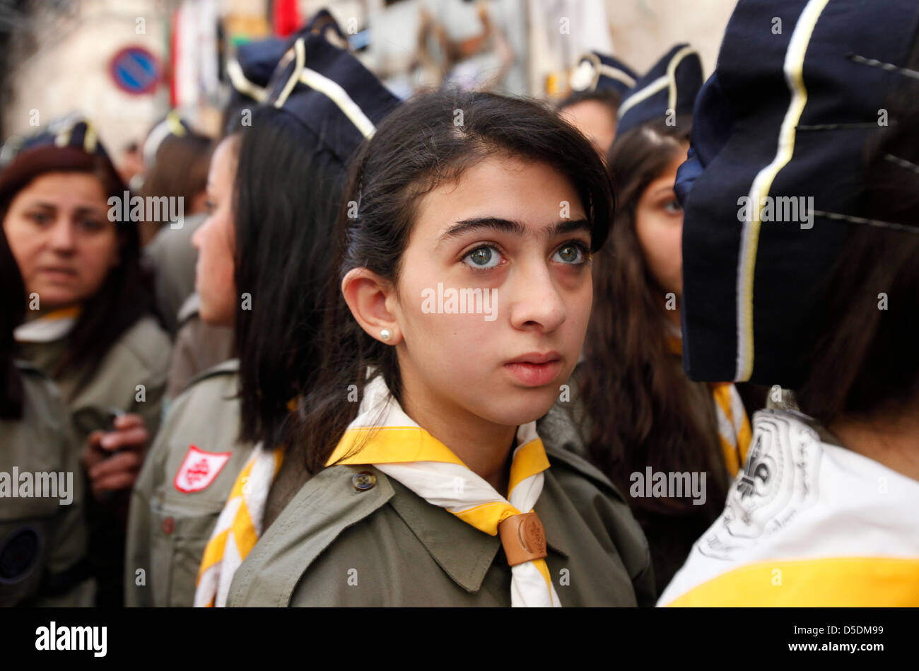 Scouts orthodoxes palestiniens dans la vieille ville de Jérusalem, Israël Banque D'Images