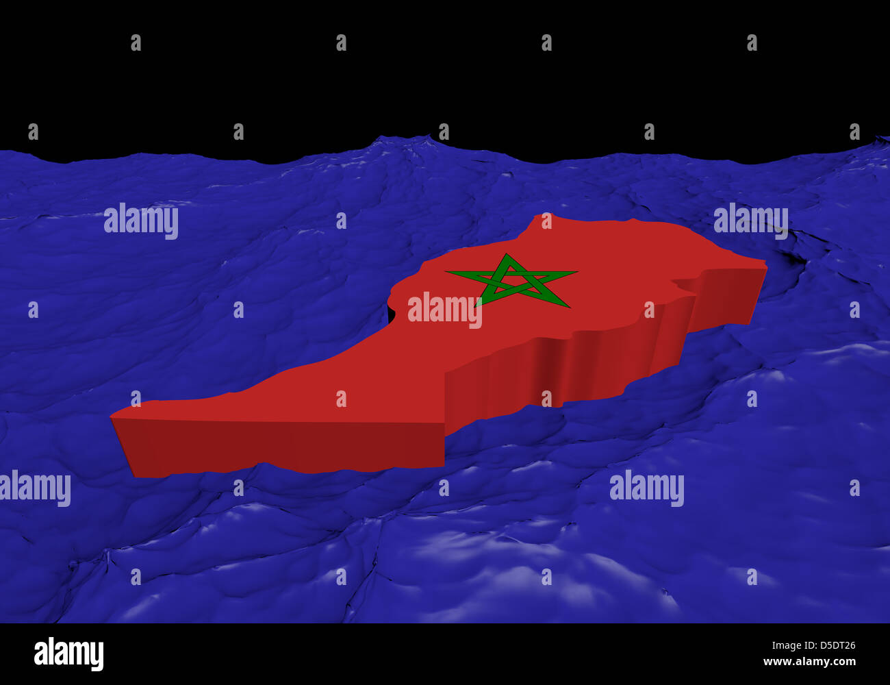 Carte du Maroc drapeau dans l'océan abstrait illustration Banque D'Images