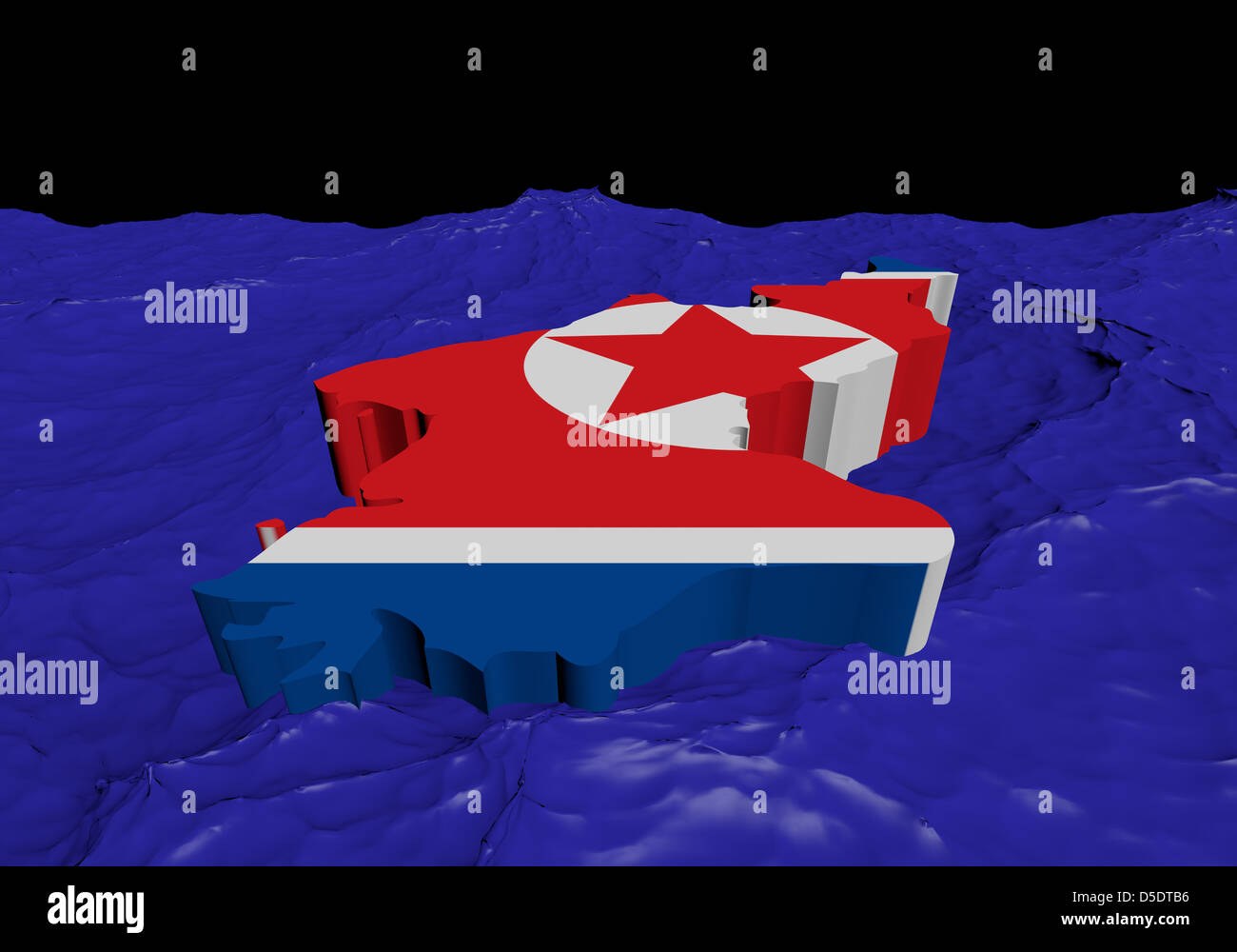 Carte Drapeau de la Corée du Nord dans l'océan abstrait illustration Banque D'Images