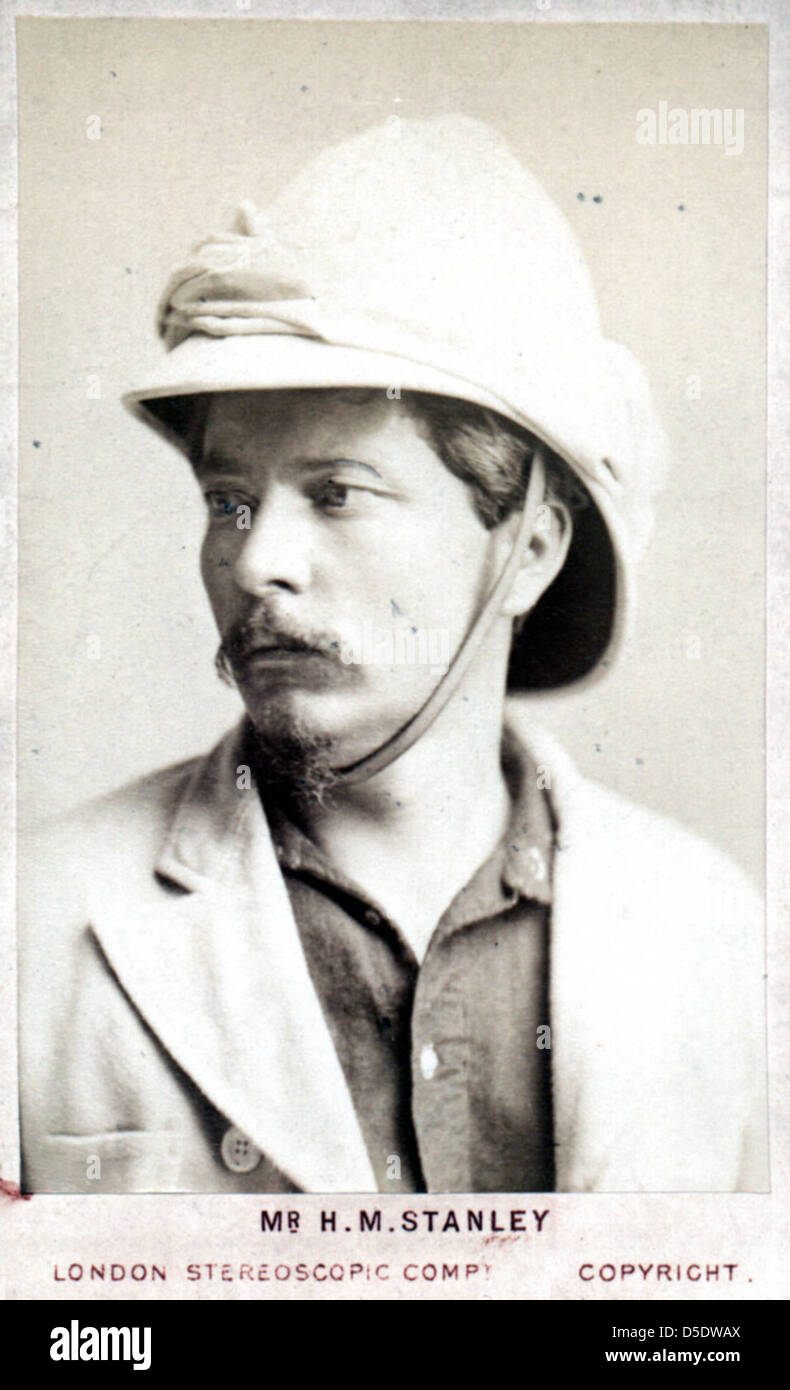 Portrait de Henry Morton Stanley en 1904, le célèbre explorateur, surtout connu pour sa recherche du Dr David Livingstone en Afrique. Le portrait met en valeur le personnage de l'explorateur robuste de Stanley, avec une moustache et un casque à moelle. Banque D'Images