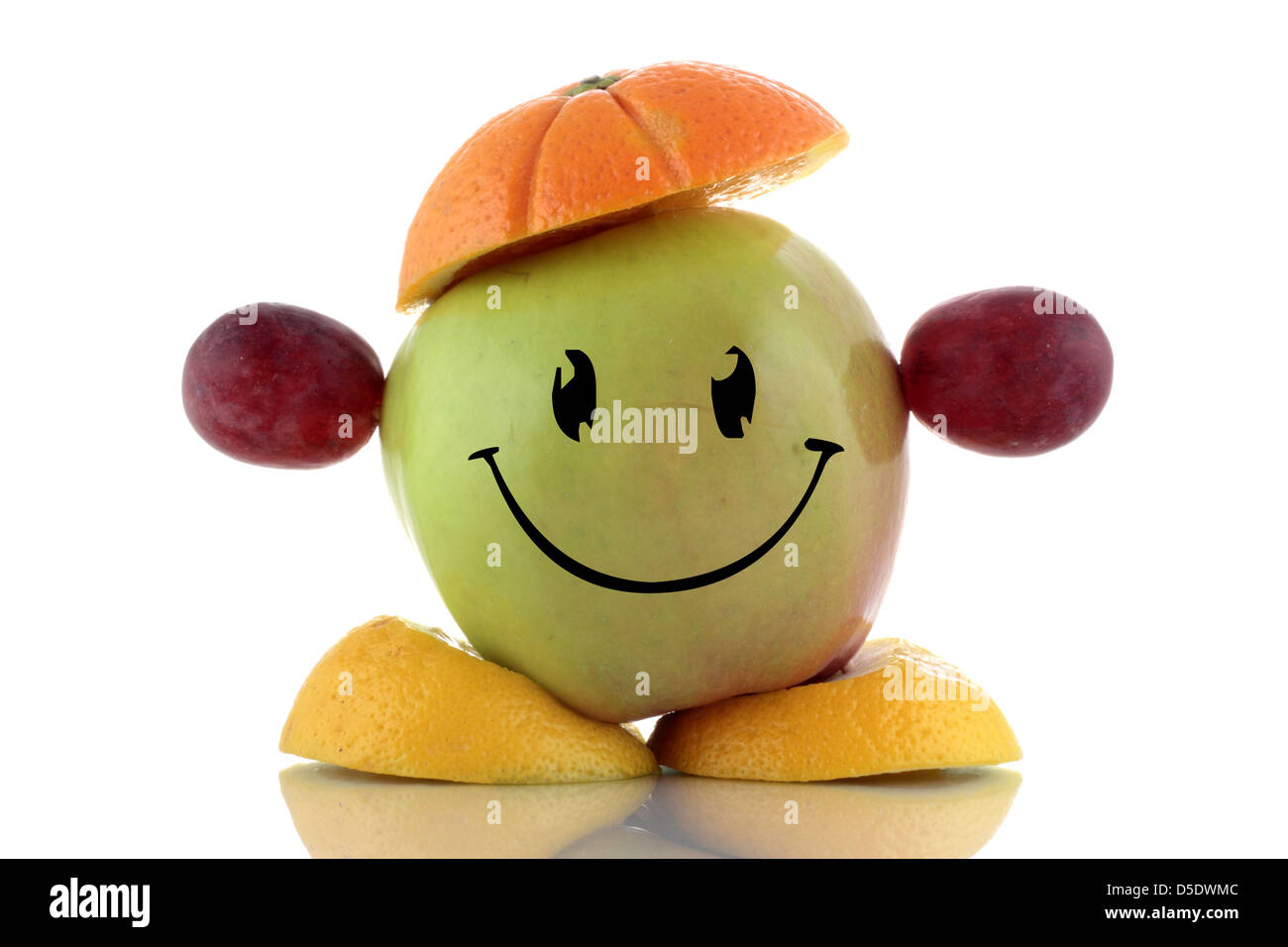 Heureux l'alimentation. Funny Fruit caractère. Banque D'Images