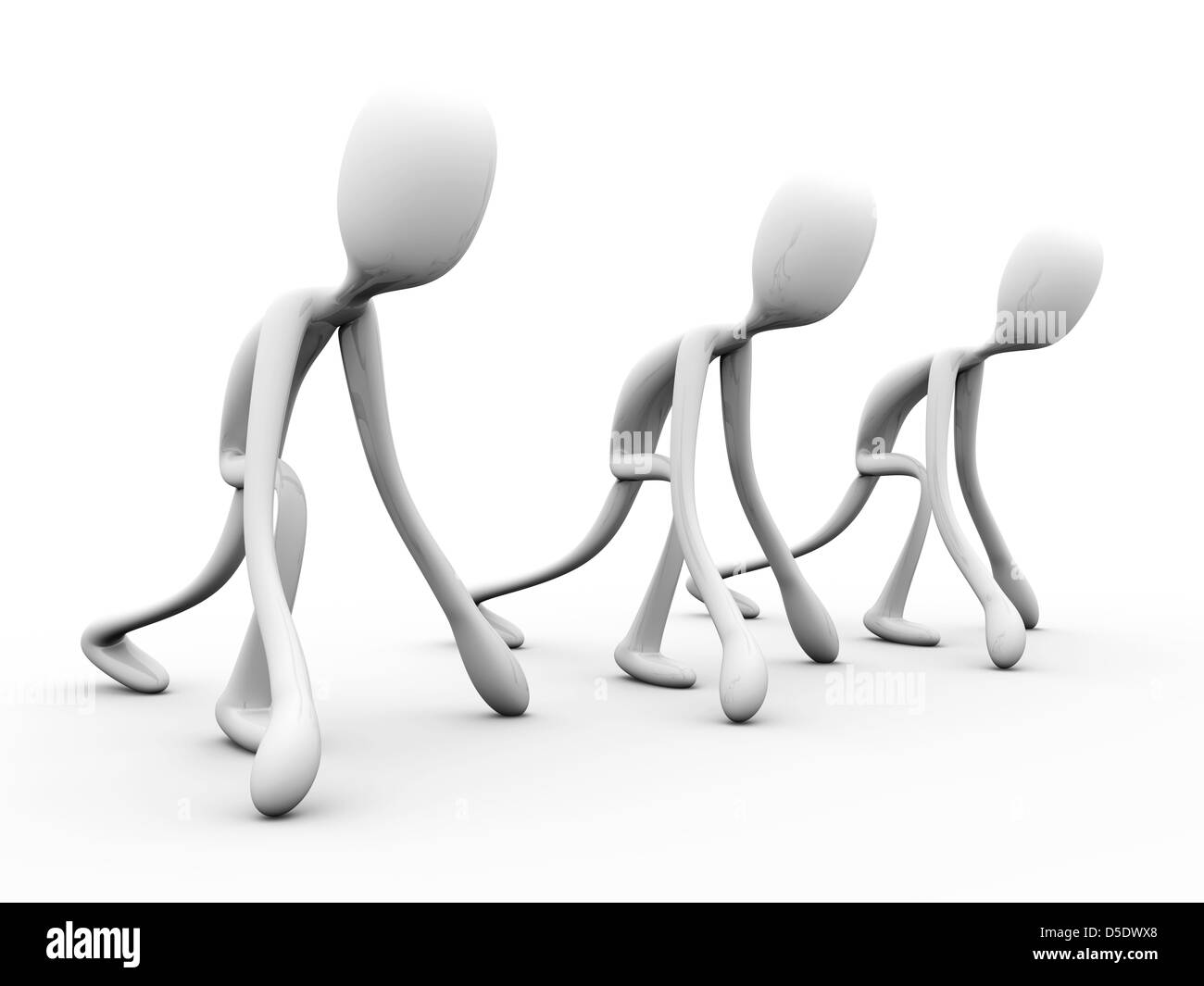Un groupe de coureurs en compétition. Rendu 3d illustration. Isolé sur blanc. Banque D'Images