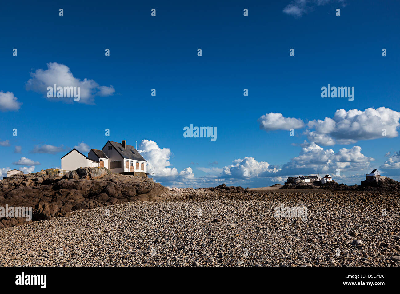 Maisons de pêcheurs sur l'île de Jersey, Ecrehous Channel Islands, UK Banque D'Images