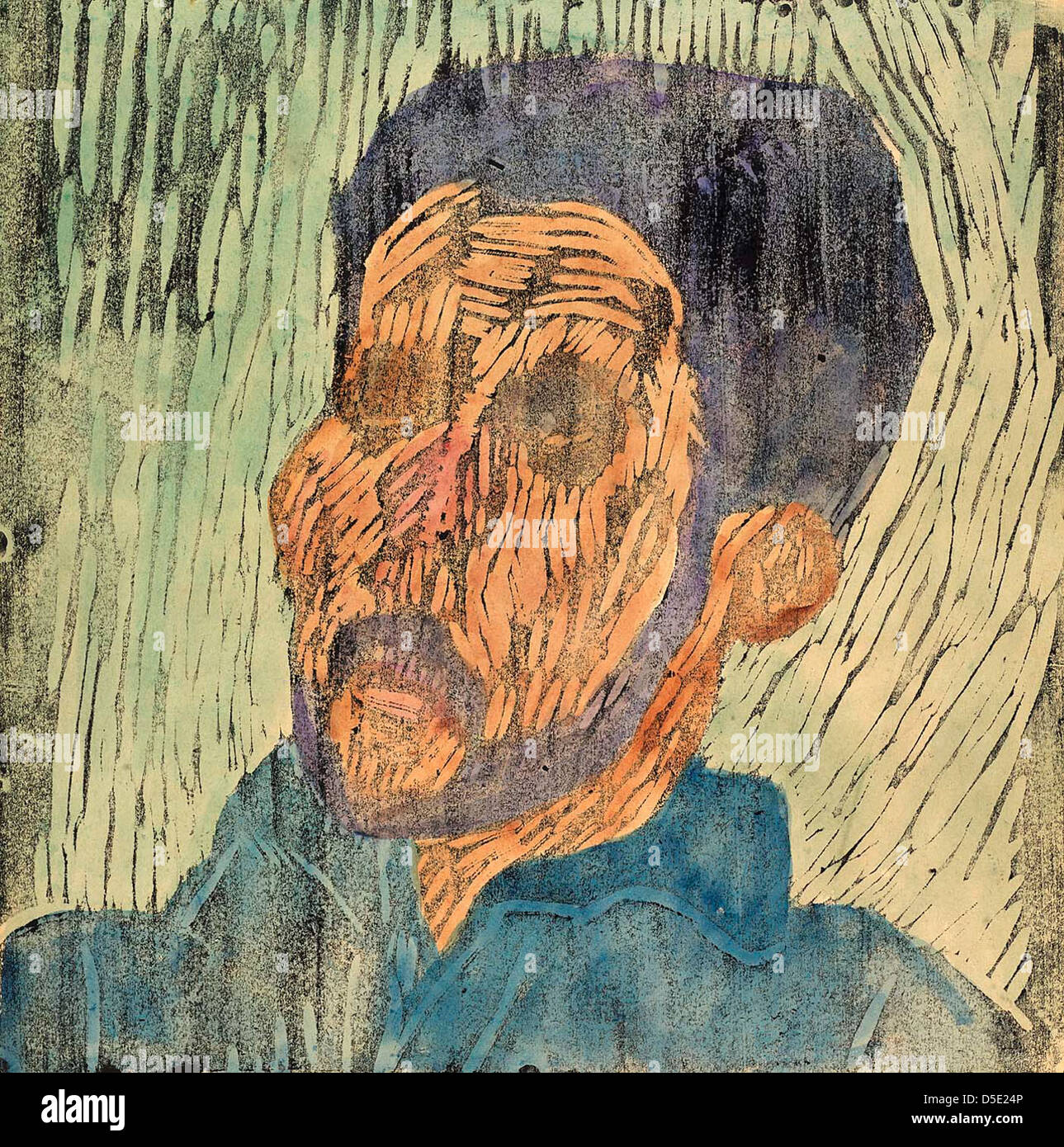 Autoportrait créé par un artiste inconnu dans les années 1930, actuellement détenu par le Smithsonian American Art Museum. Cette gravure sur bois reflète la perspective de l’artiste et son approche créative de l’auto-représentation. Banque D'Images