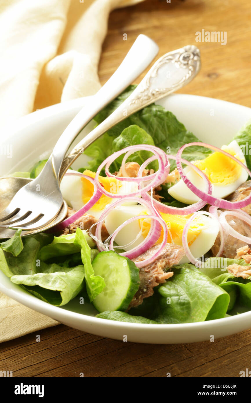 Le Français salade niçoise au thon et oeufs - Banque D'Images