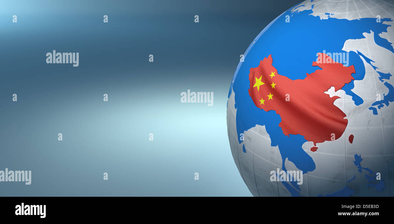 Carte de la Chine sur la terre dans les couleurs nationales. 3D Banque D'Images