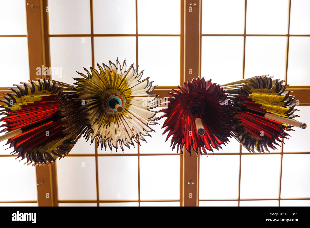 Wagasa, le parapluie japonais traditionnel, handicrafted par M. Hiroshi Matsuda dans son atelier de Kanazawa, Japon. Banque D'Images