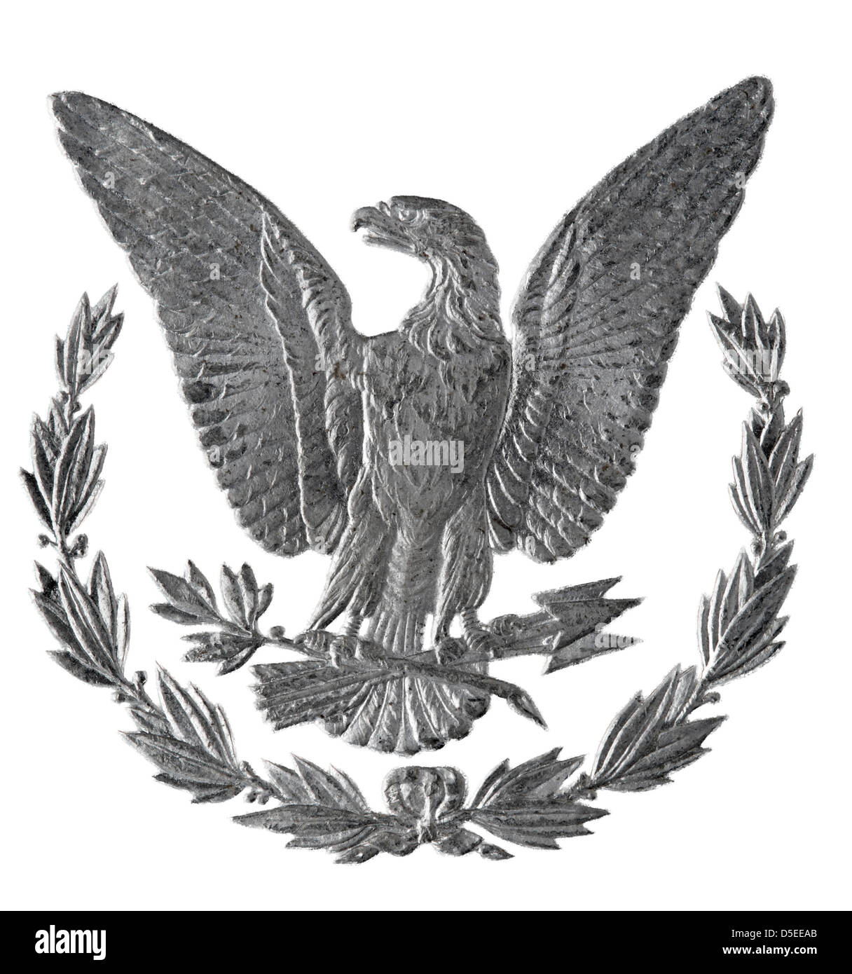 Eagle à Morgan dollar pièce d'argent, USA, 1885, sur fond blanc Banque D'Images