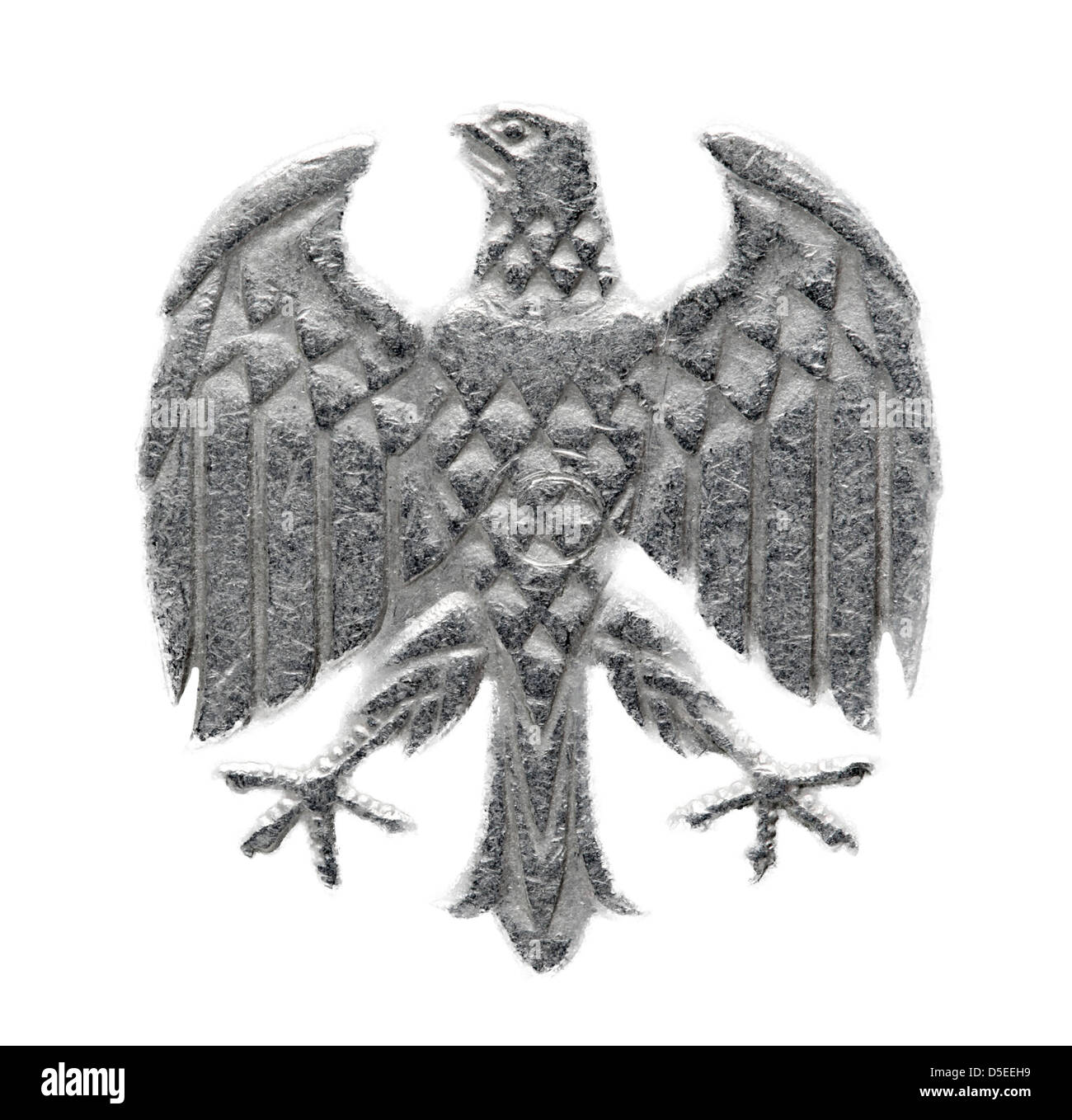 Eagle à 1 Deutsch Mark, l'Allemagne de l'Ouest, pièce 1950, sur fond blanc Banque D'Images