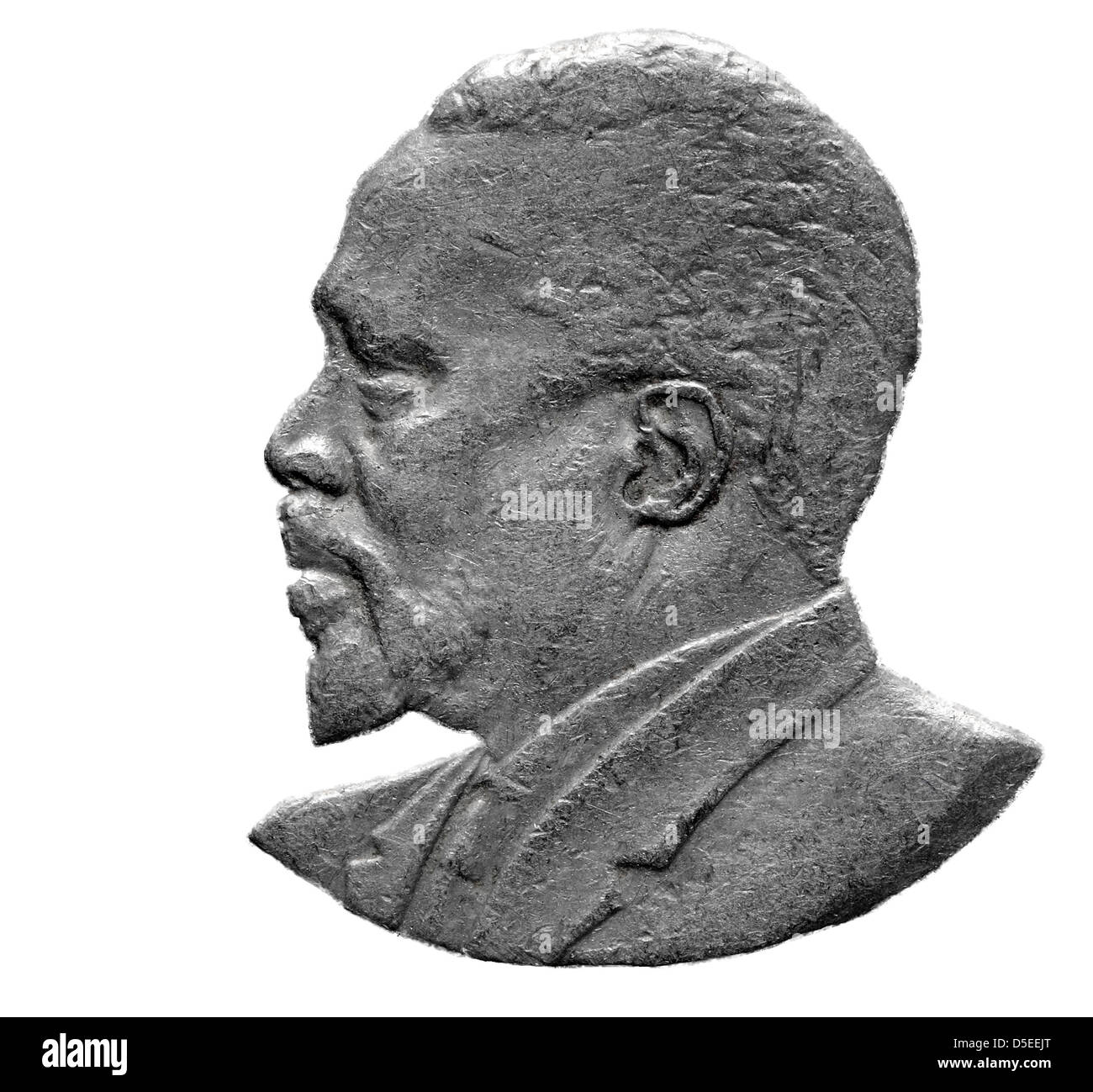 Portrait d'un shilling de coin, Kenya, 1971, sur fond blanc Banque D'Images