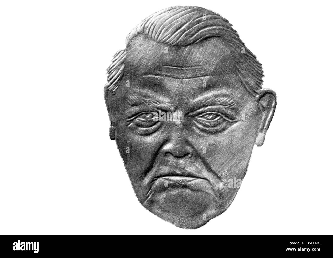 Portrait de Ludwig Erhard de 2 Mark de monnaie, l'Allemagne de l'Ouest, 1990, sur fond blanc Banque D'Images