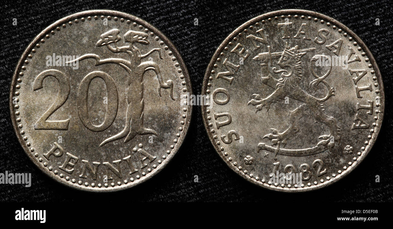 20 Pennia coin, Finlande, 1982 Banque D'Images