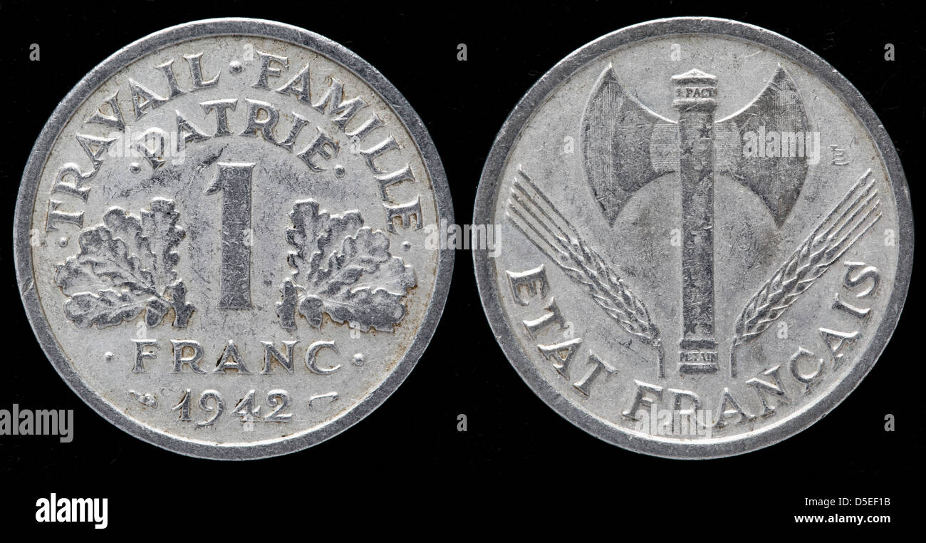 Valeur Piece 1 Franc 1942 Travail Famille Patrie Pièce de 1 Franc, France, 1942 Photo Stock - Alamy