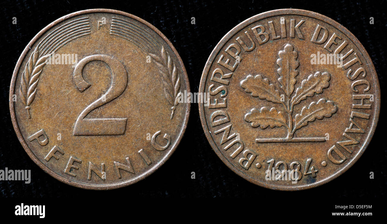 2 pfennig pièce de monnaie, l'Allemagne de l'Ouest, 1984 Banque D'Images