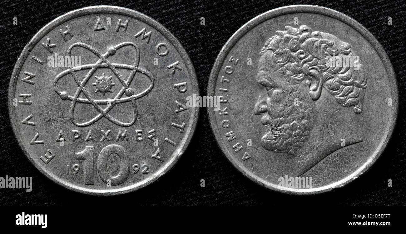 Pièce de 10 Drachmes, Démocrite, Grèce, 1976 Banque D'Images