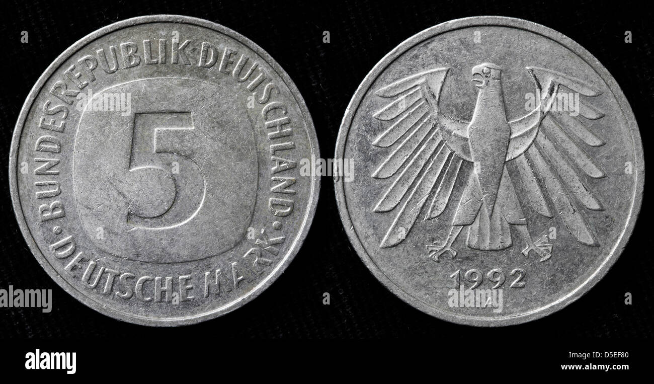 Pièce de 5 Mark, l'Allemagne de l'Ouest, 1992 Banque D'Images