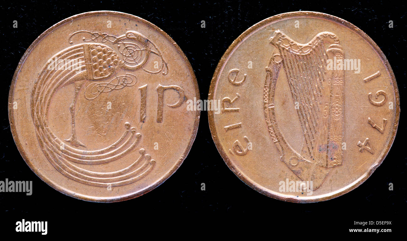 Pièce de 1 Penny, oiseau stylisé, l'Irlande, 1974 Banque D'Images