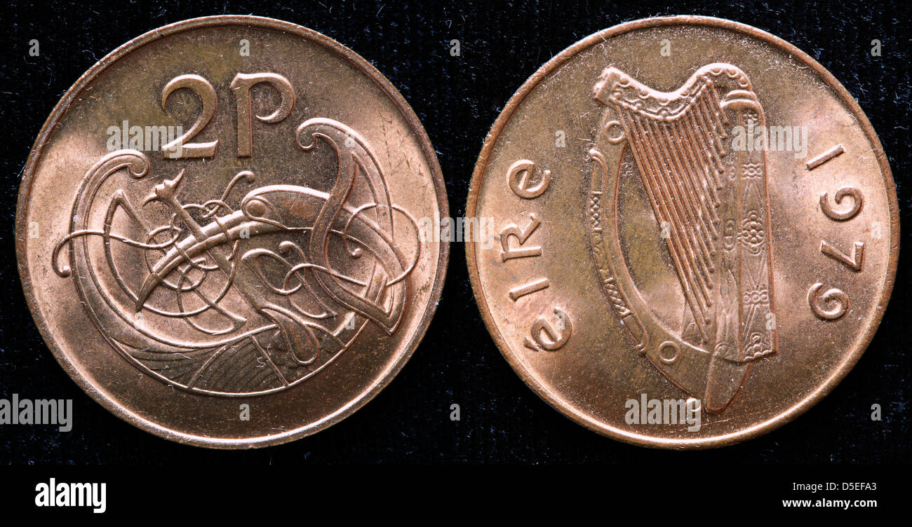 Pièce de 2 penny, oiseau stylisé, l'Irlande, 1979 Banque D'Images