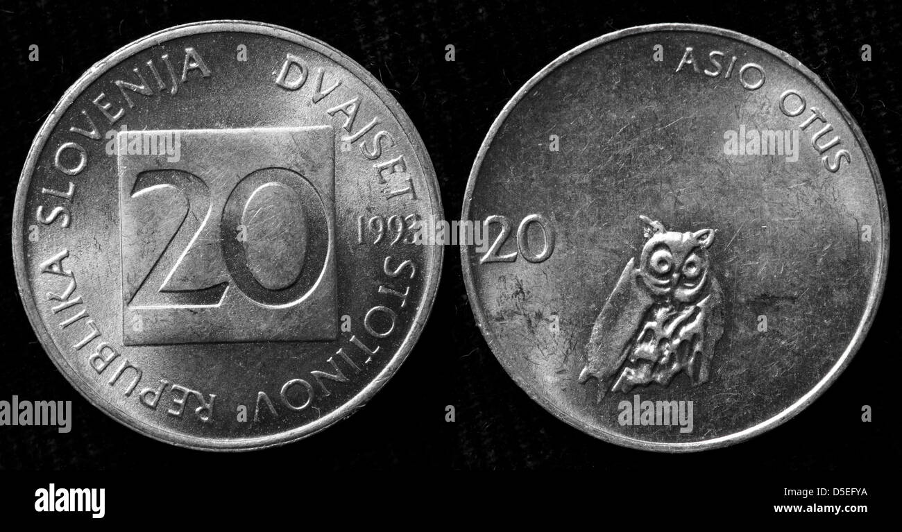 20 pièce Stotinov, Barn Owl, Slovénie, 1993 Banque D'Images