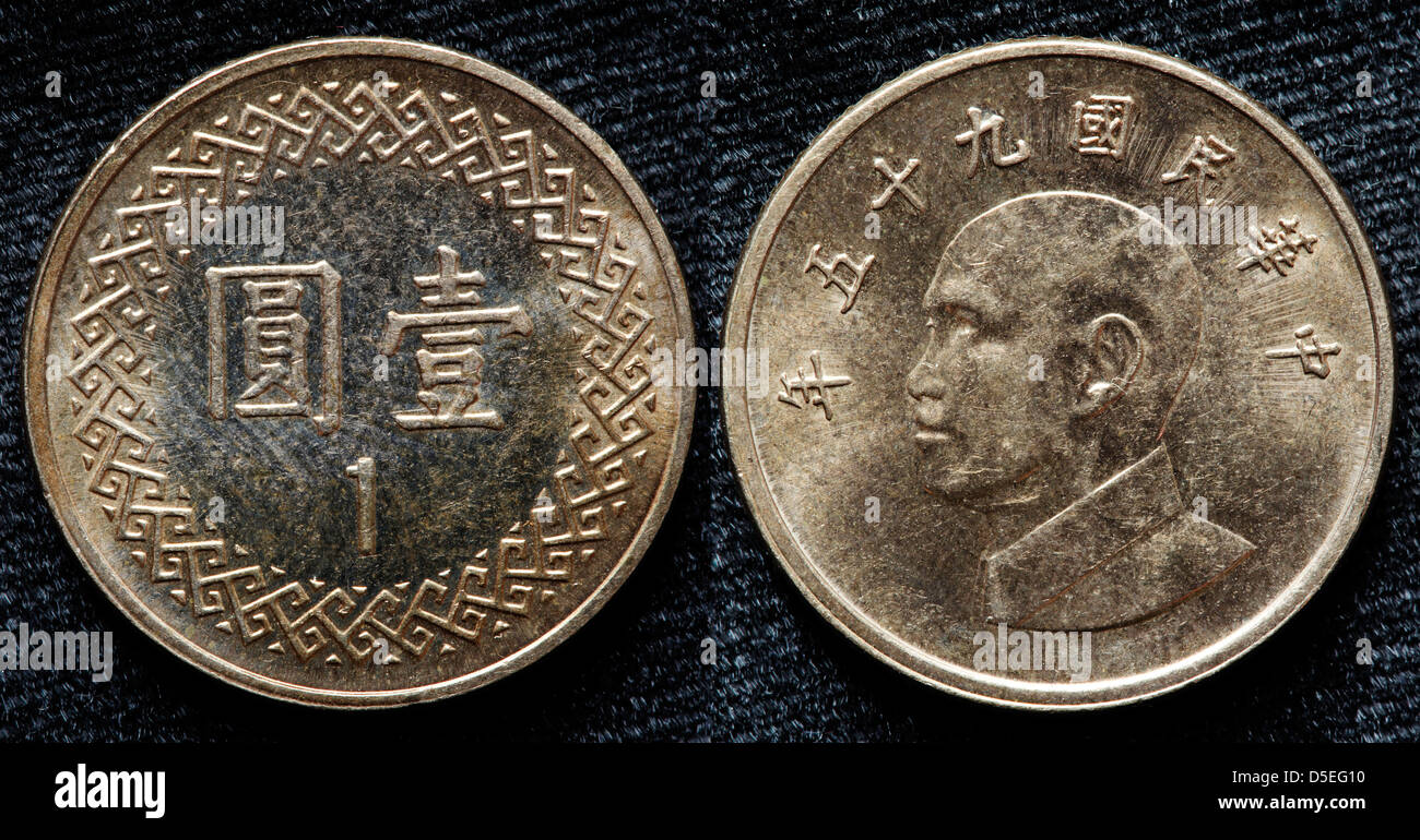 1 yuan monnaie, Chiang Kai-shek, Taiwan Banque D'Images