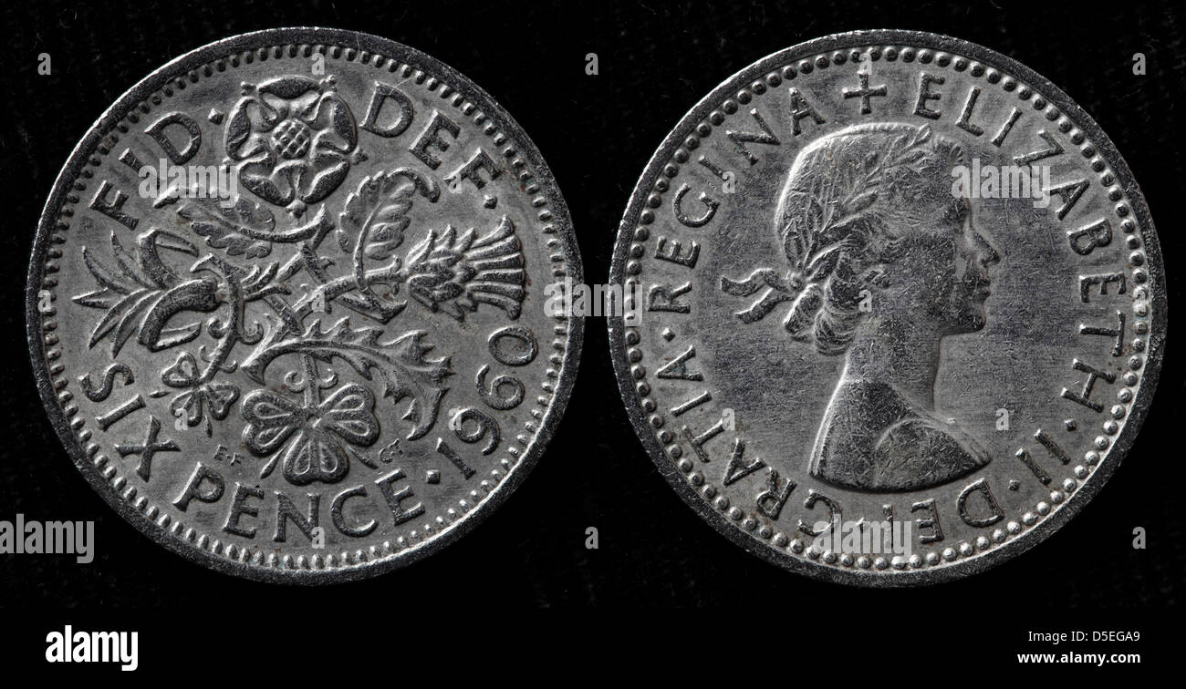 Pièce de 6 pence, La Reine Elizabeth II, UK, 1960 Banque D'Images