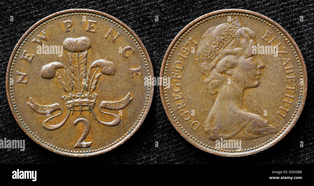 Pièce de 2 pence, UK, 1971 Banque D'Images