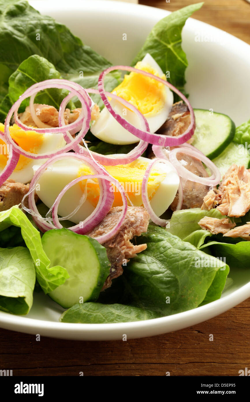 Le Français salade niçoise au thon et oeufs - Banque D'Images