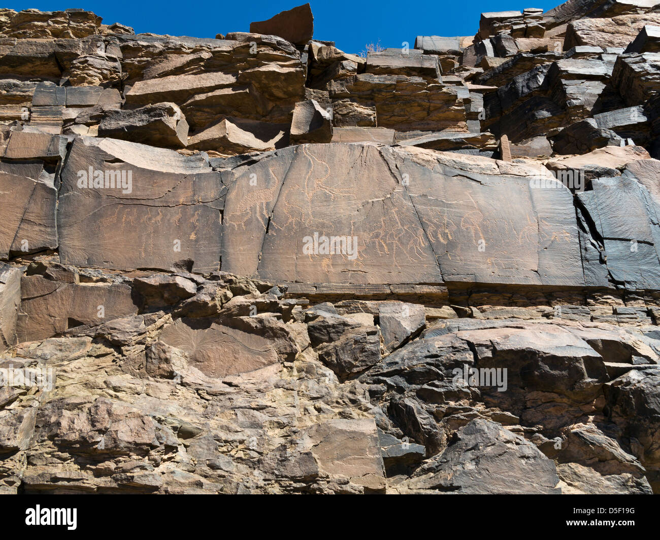 Wadi près de village de Ait Ouabelli où il y a un site d'art rupestre préhistorique, sur la route entre Akka et Icht au Maroc Banque D'Images