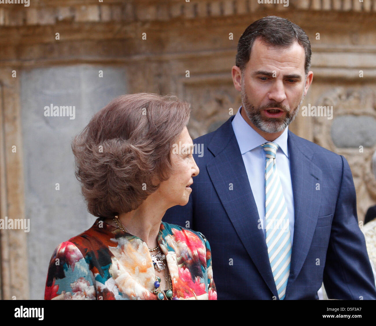Mallorca, Espagne. 31 mars, 2013. L'Espagne Prince Felipe et sa mère la reine Sofia quitter la cathédrale de Palma de Majorque après avoir assisté à une messe de Pâques à Palma de Majorque, sur l'île de Majorque. Credit : zixia/Alamy Live News Banque D'Images