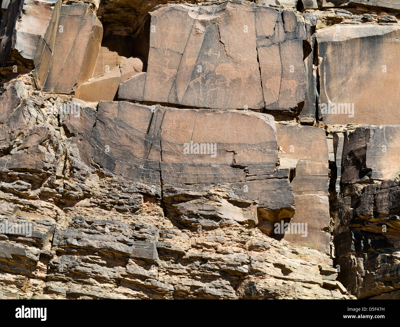 Wadi près de village de Ait Ouabelli où il y a un site d'art rupestre préhistorique, sur la route entre Akka et Icht au Maroc Banque D'Images