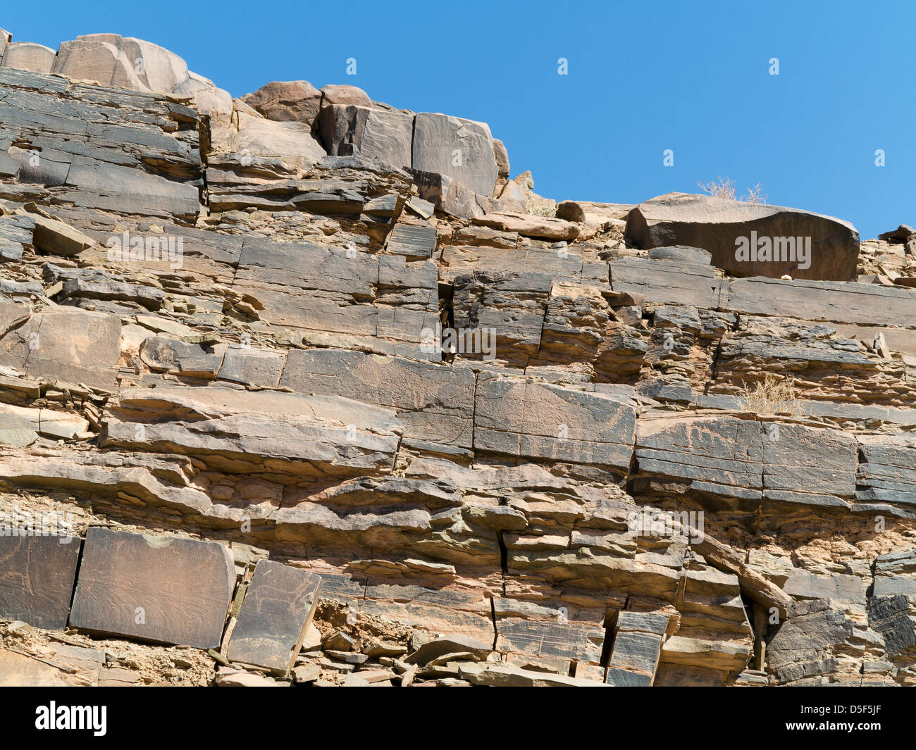 Wadi près de village de Ait Ouabelli où il y a un site d'art rupestre préhistorique, sur la route entre Akka et Icht au Maroc Banque D'Images