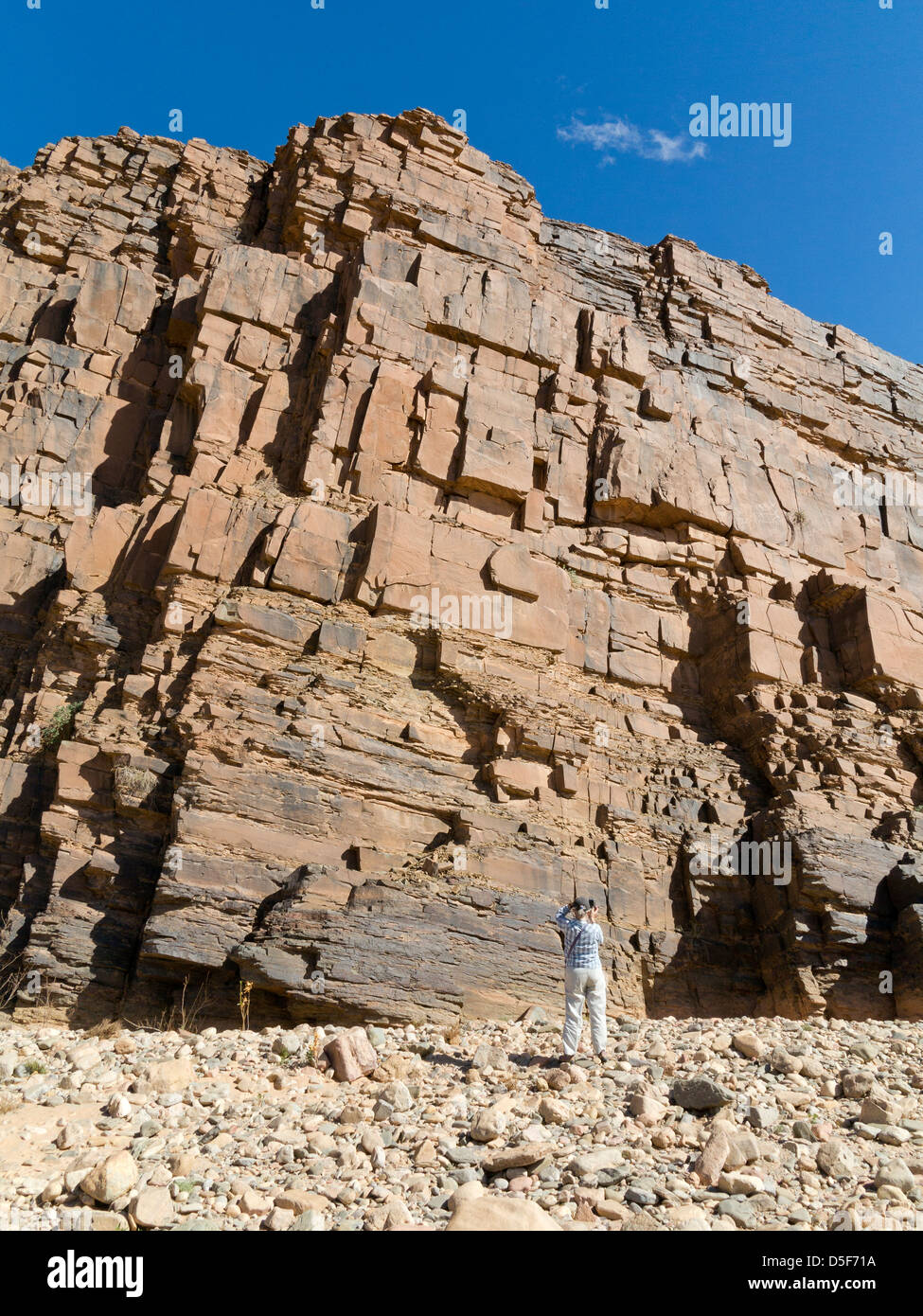 Wadi près de village de Ait Ouabelli où il y a un site d'art rupestre préhistorique, sur la route entre Akka et Icht au Maroc Banque D'Images