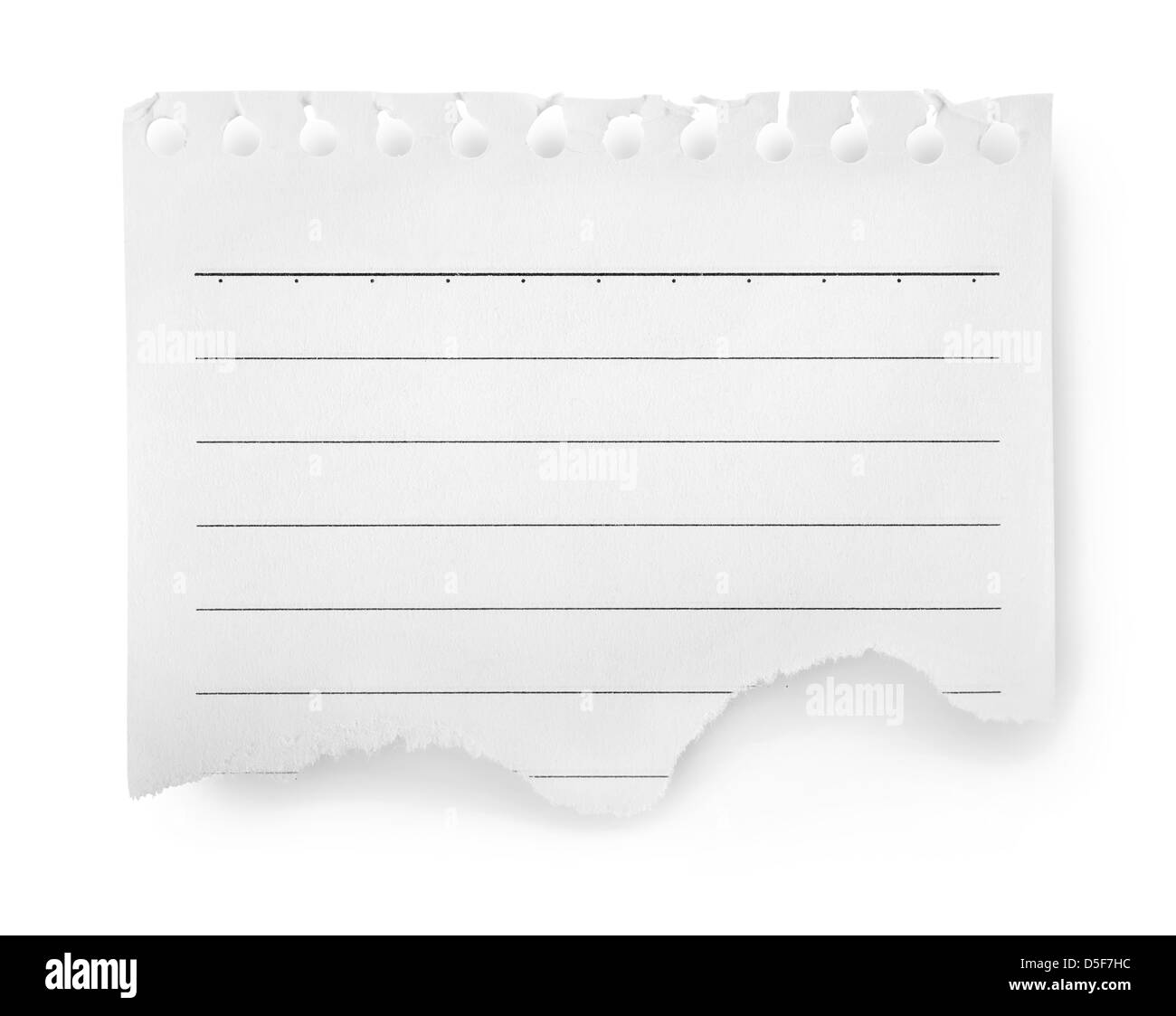 Feuille de papier ligné isolé sur fond blanc Banque D'Images