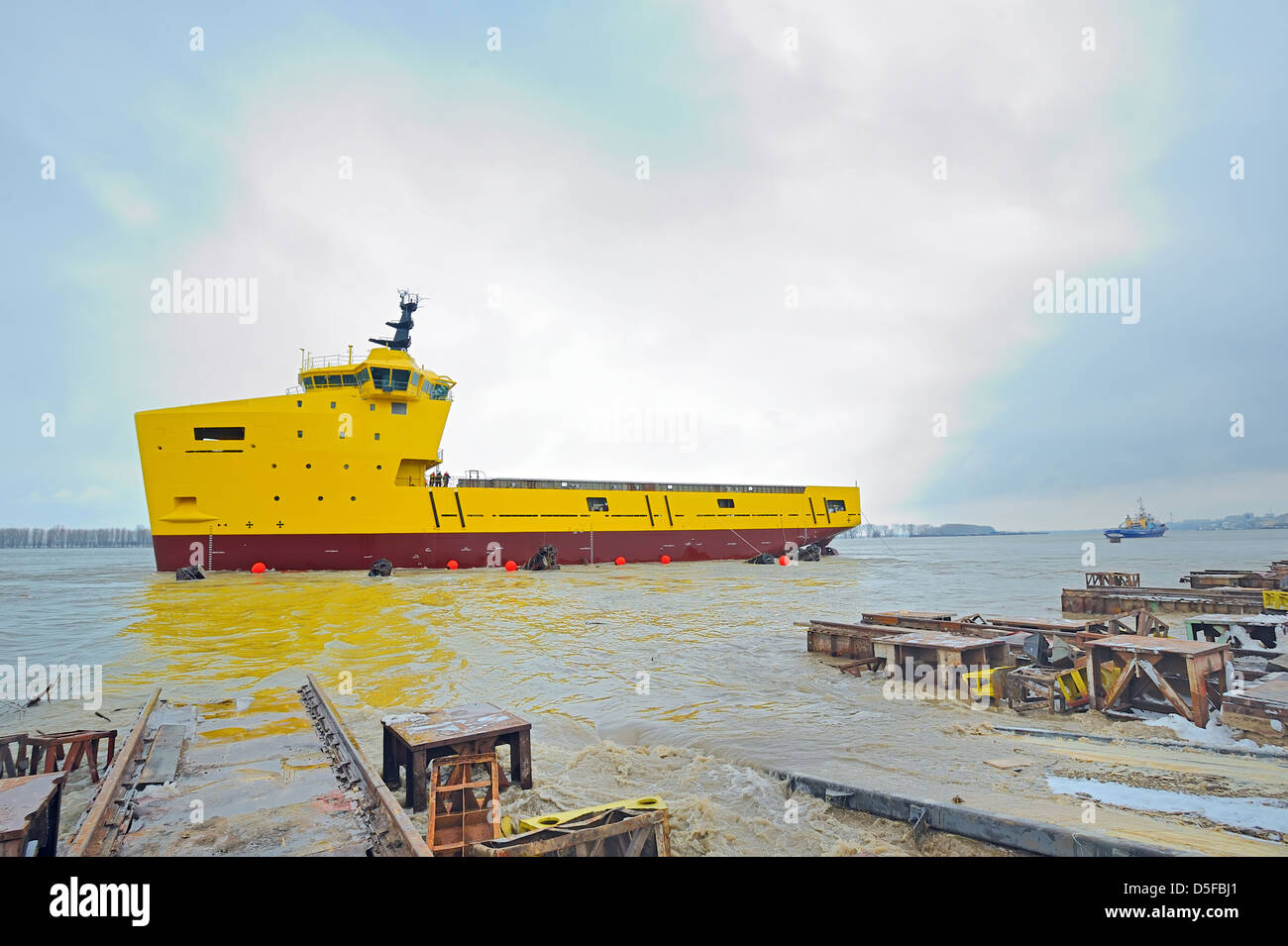 Cérémonie de lancement d'un navire au chantier naval sur la Danube Galati Banque D'Images