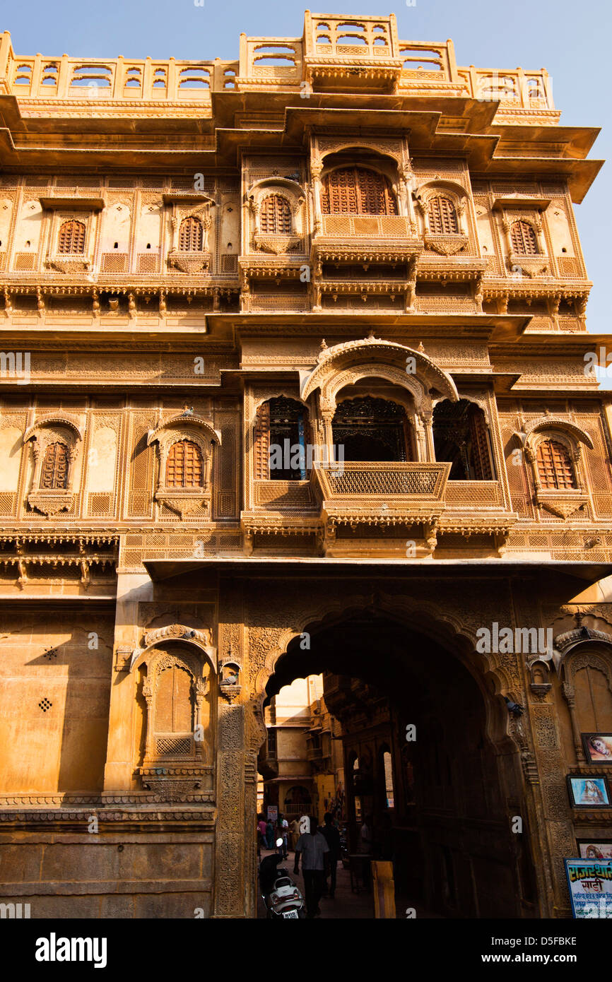 Détail architectural de Patwon Ki Haveli, Jaisalmer, Rajasthan, India Banque D'Images