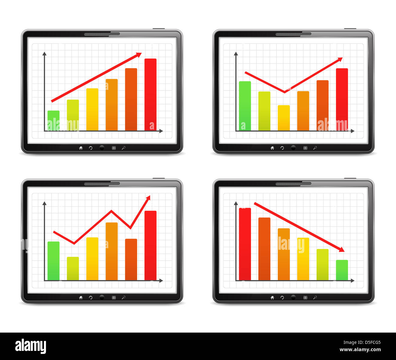 Les graphiques à barres différentes sur l'écran de l'ordinateur tablette Banque D'Images