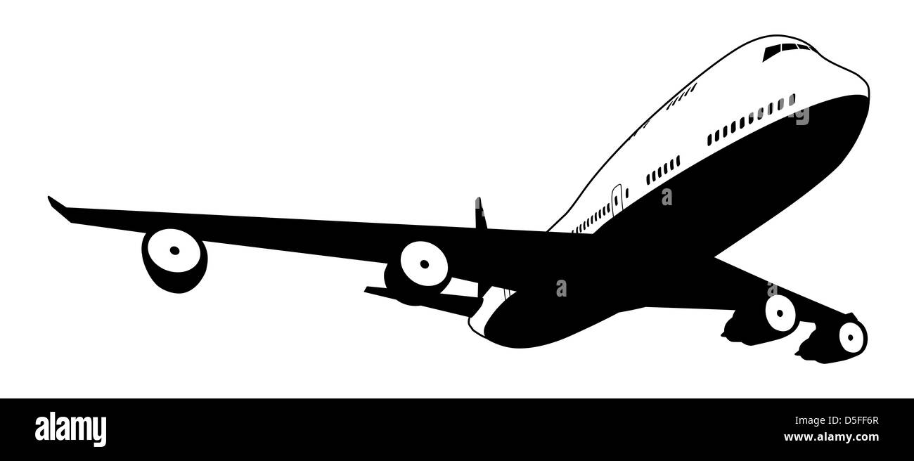 Une illustration en noir et blanc d'un avion à réaction commerciaux stylisé Banque D'Images